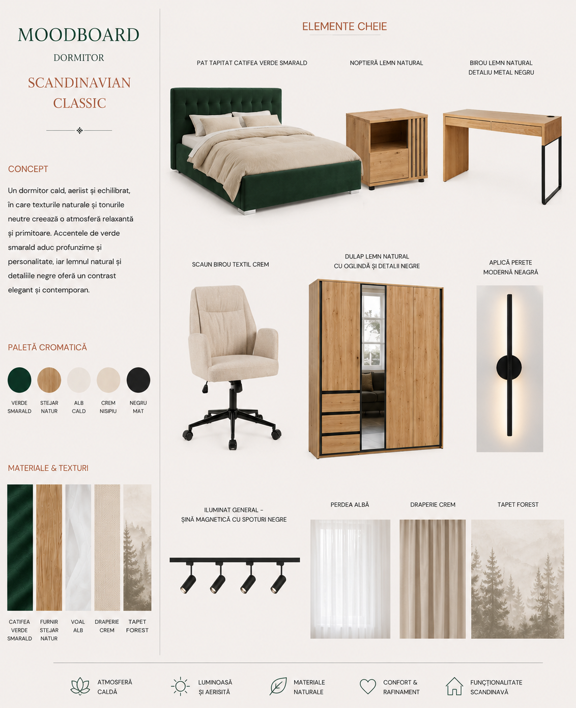 Moodboard 1 — Apartament cu open space și nișă de dormit
